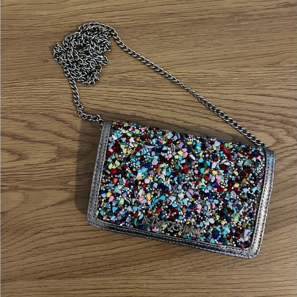 Betsey Johnson Silver Crossbody Bag with Glittery Design